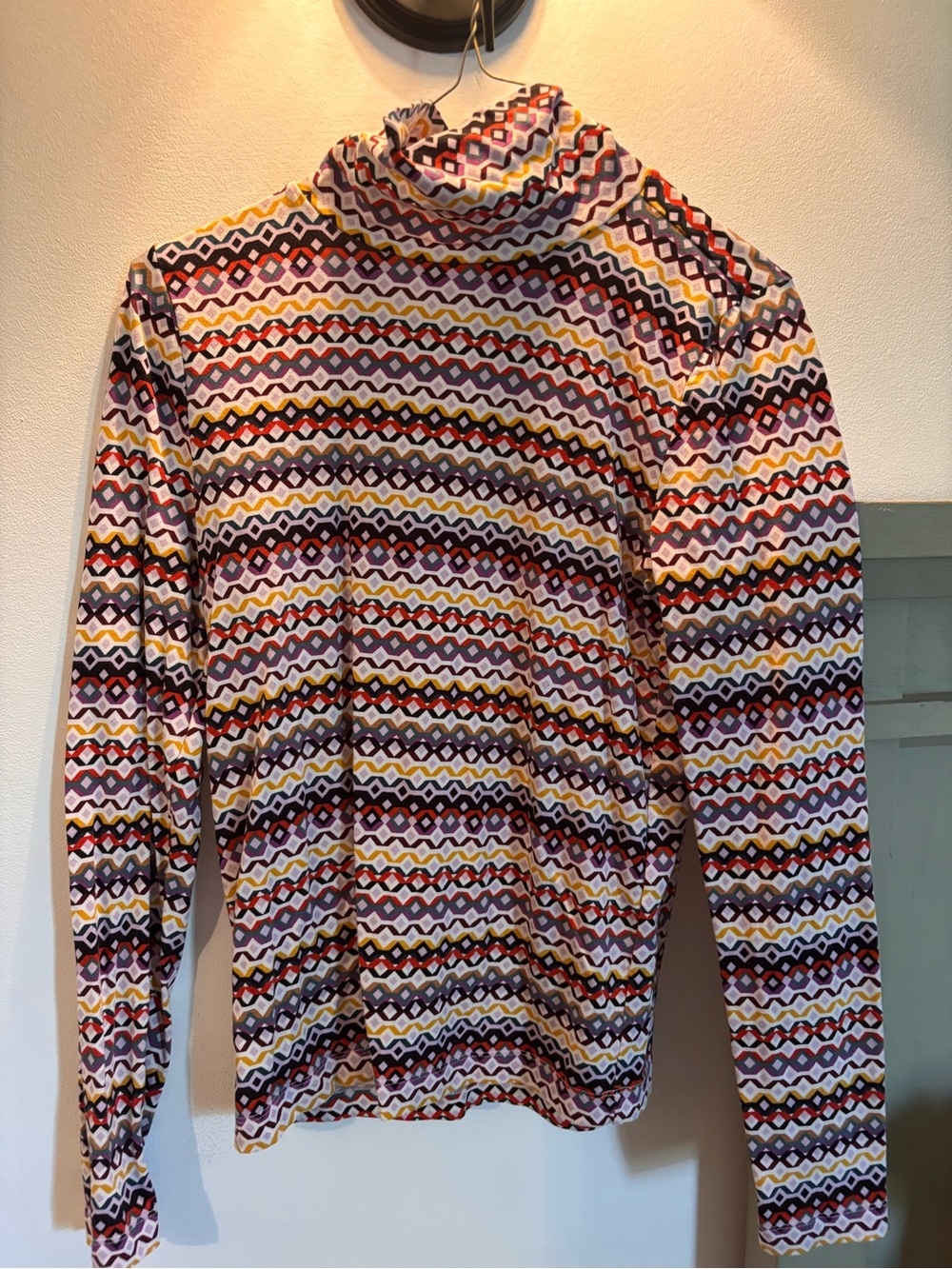 LOFT Multicolor Geometric Stripe Turtleneck - White, Red, Yellow, Brown, Purple